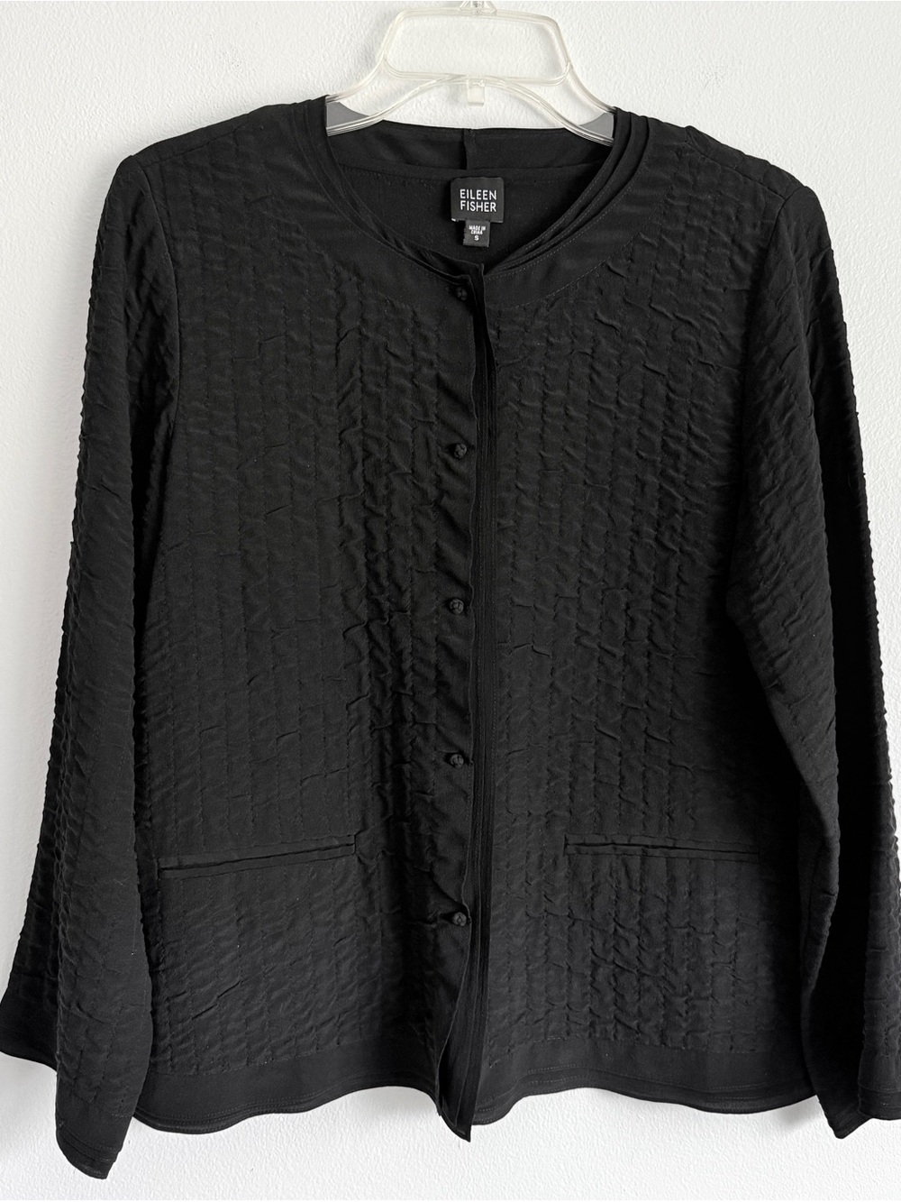 Eileen Fisher 100% Silk Textured Button Front Jacket Size S